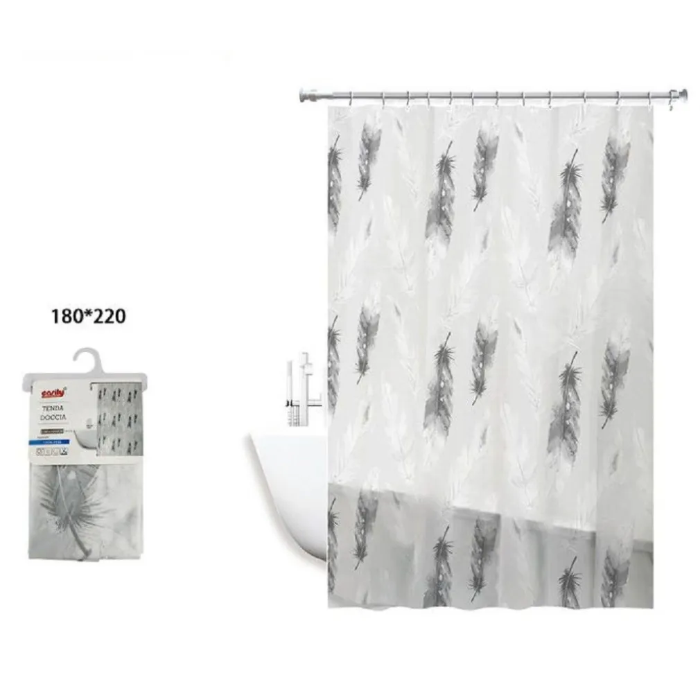TENDA DOCCIA IMPERMEABILE TESSUTO PVC 12 GANCI IN PLASTICA PIUME 180X220CM 69509