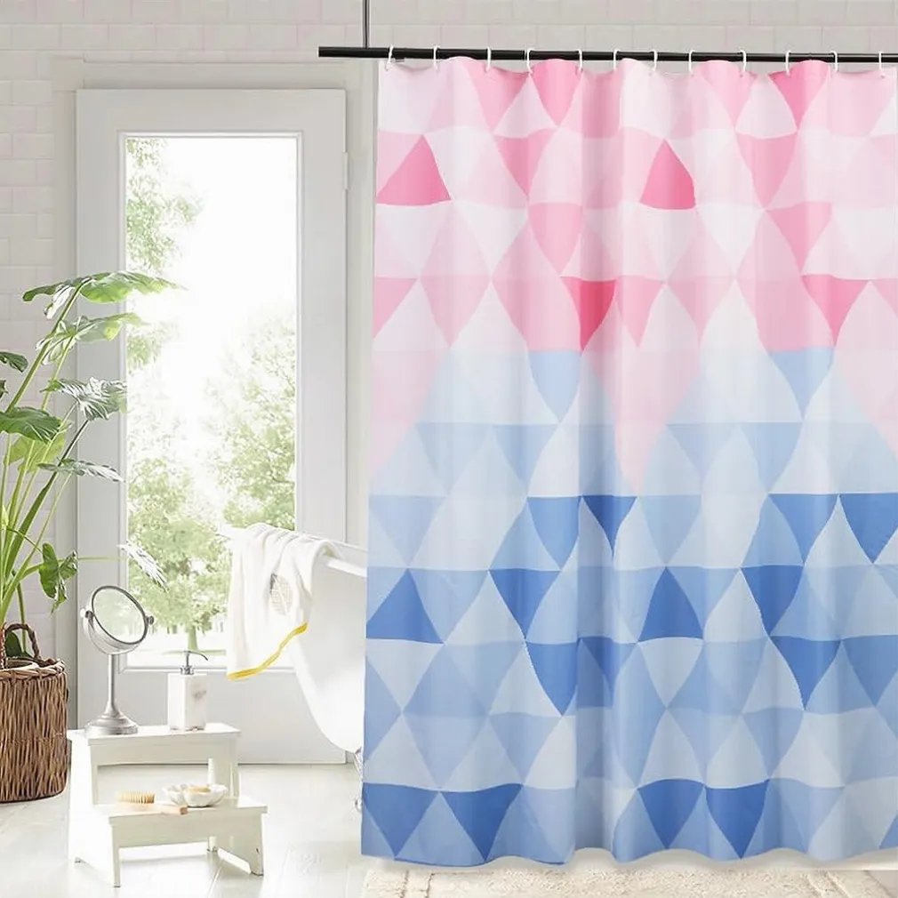 TENDA DOCCIA IMPERMEABILE BAGNO 12 ANELLI PEVA 180X200CM TRIANGOLO ROSA BLU 79220