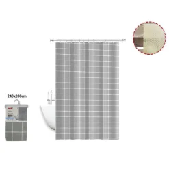 TENDA DOCCIA IMPERMEABILE TESSUTO PVC 12 GANCI PLASTICA QUADRI 240 X 200CM 52748