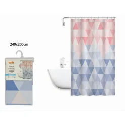 TENDA DOCCIA IMPERMEABILE BAGNO 12 ANELLI PEVA 240X200CM TRIANGOLO ROSA BLU 79221