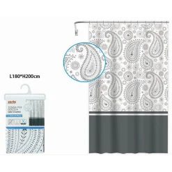 TENDA DOCCIA VASCA BAGNO 12 ANELLI 180X200 CM MOTIVO PAISLEY ETNICO GRIGIO 87581