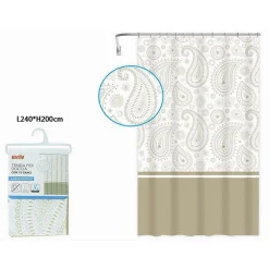 TENDA DOCCIA VASCA BAGNO 12 ANELLI 240X200 CM MOTIVO PAISLEY ETNICO BEIGE 87584