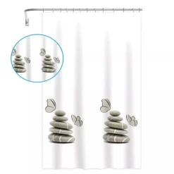 TENDA DOCCIA VASCA BAGNO IMPERMEABILE DECORATA SASSI SHABBY CHIC 240X200CM 87566