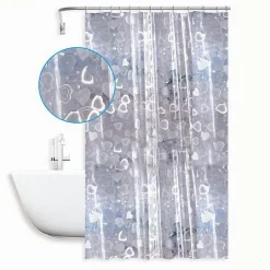 TENDA DOCCIA VASCA BAGNO IMPERMEABILE 12 GANCI EFFETTO 2D CUORI 180X200 CM 59809