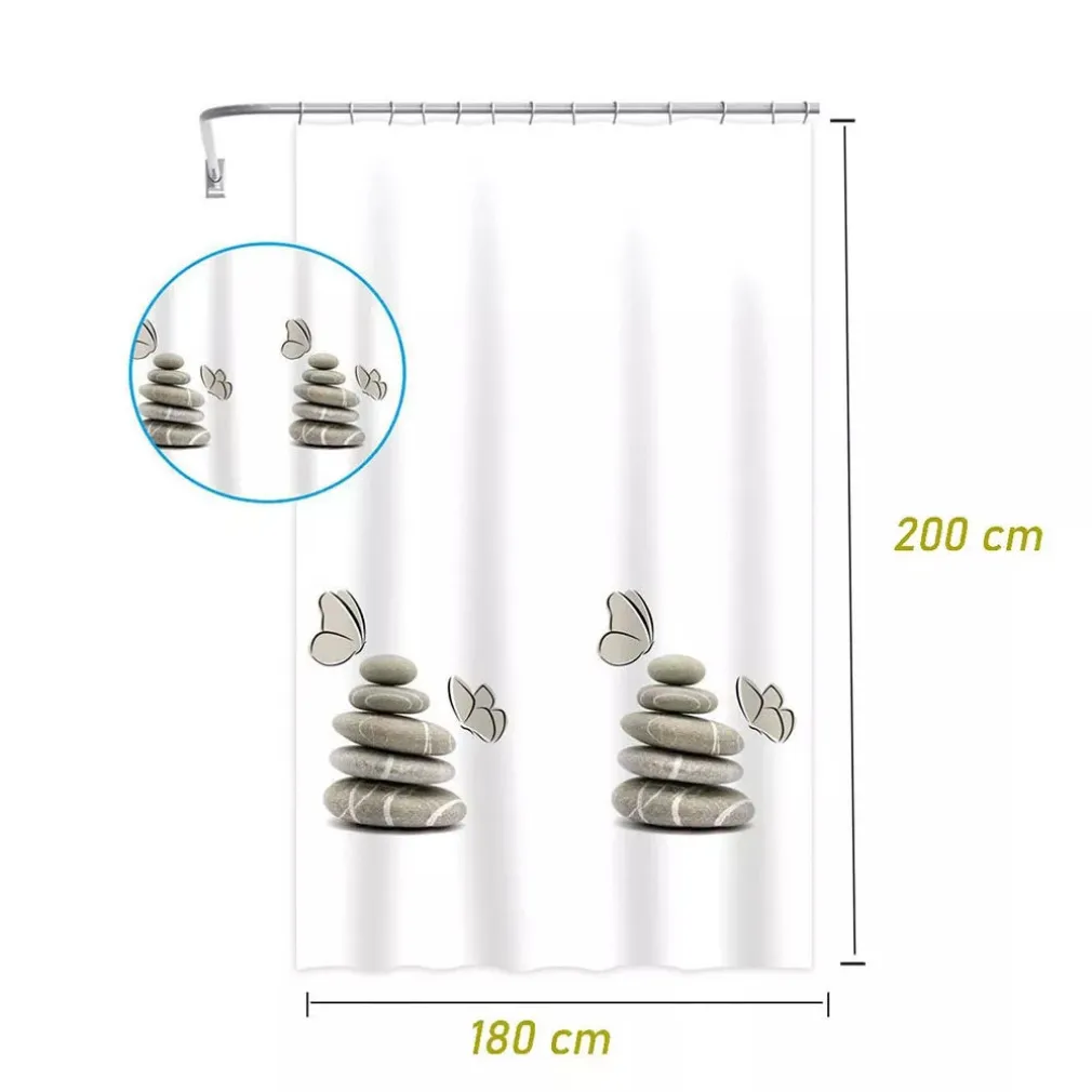 TENDA DOCCIA VASCA BAGNO IMPERMEABILE DECORATA SASSI SHABBY CHIC 180X200CM 87565