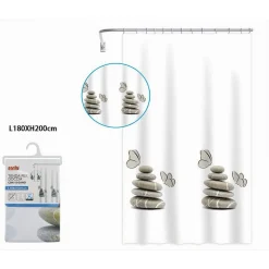 TENDA DOCCIA VASCA BAGNO IMPERMEABILE DECORATA SASSI SHABBY CHIC 180X200CM 87565