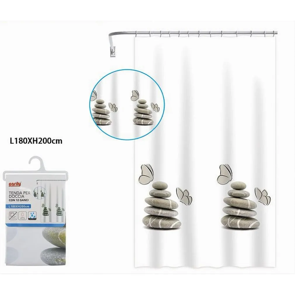 TENDA DOCCIA VASCA BAGNO IMPERMEABILE DECORATA SASSI SHABBY CHIC 180X200CM 87565