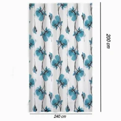 TENDA DOCCIA VASCA IMPERMEABILE 12 GANCI DECORAZIONE FIORI BLU 240 X 200CM 79225