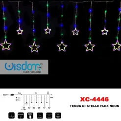 TENDA LUMINOSA NATALIZIA STELLE NEON LUCE MULTICOLOR FISSA 8 GIOCHI LUCE XC-4446