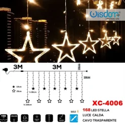 TENDA LUMINOSA NATALIZIA 168 LED CON STELLE LUCE CALDA CAVO TRASPARENTE XC-4006