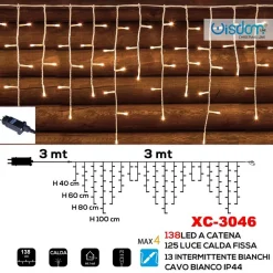 TENDA LUMINOSA NATALIZIA 138 LED LUCE CALDA FISSA + BIANCA INTERMITTENTE XC-3046