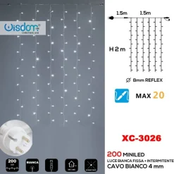 TENDA LUMINOSA NATALIZIA 200LED LUCE BIANCA FISSA + BIANCA INTERMITTENTE XC-3026