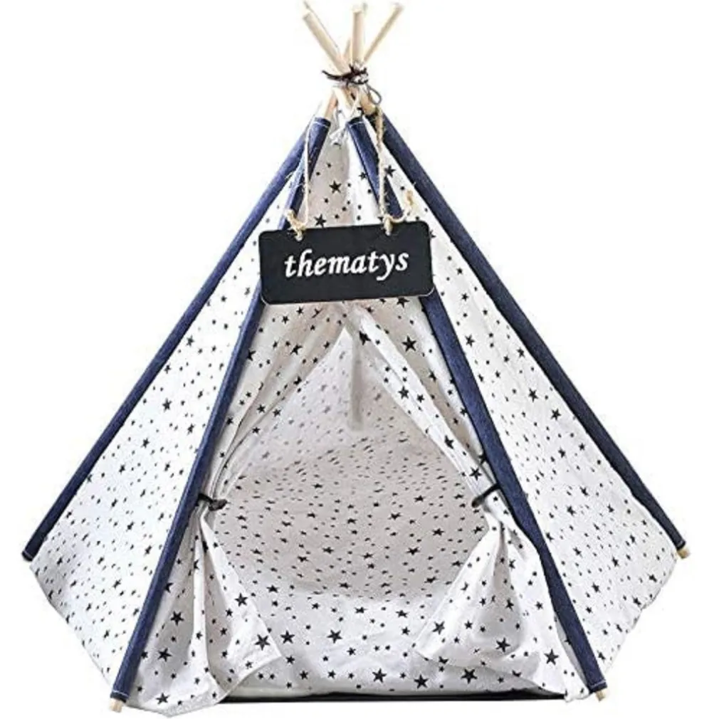 TENDA PER CANI GATTI ANIMALI DOMESTICI TEPEE CUSCINO CESTINO LAVABILE 60X60X90CM