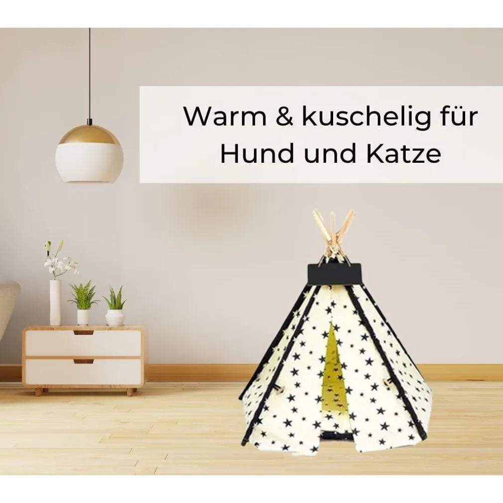 TENDA PER CANI GATTI ANIMALI DOMESTICI TEPEE CUSCINO CESTINO LAVABILE 60X60X90CM