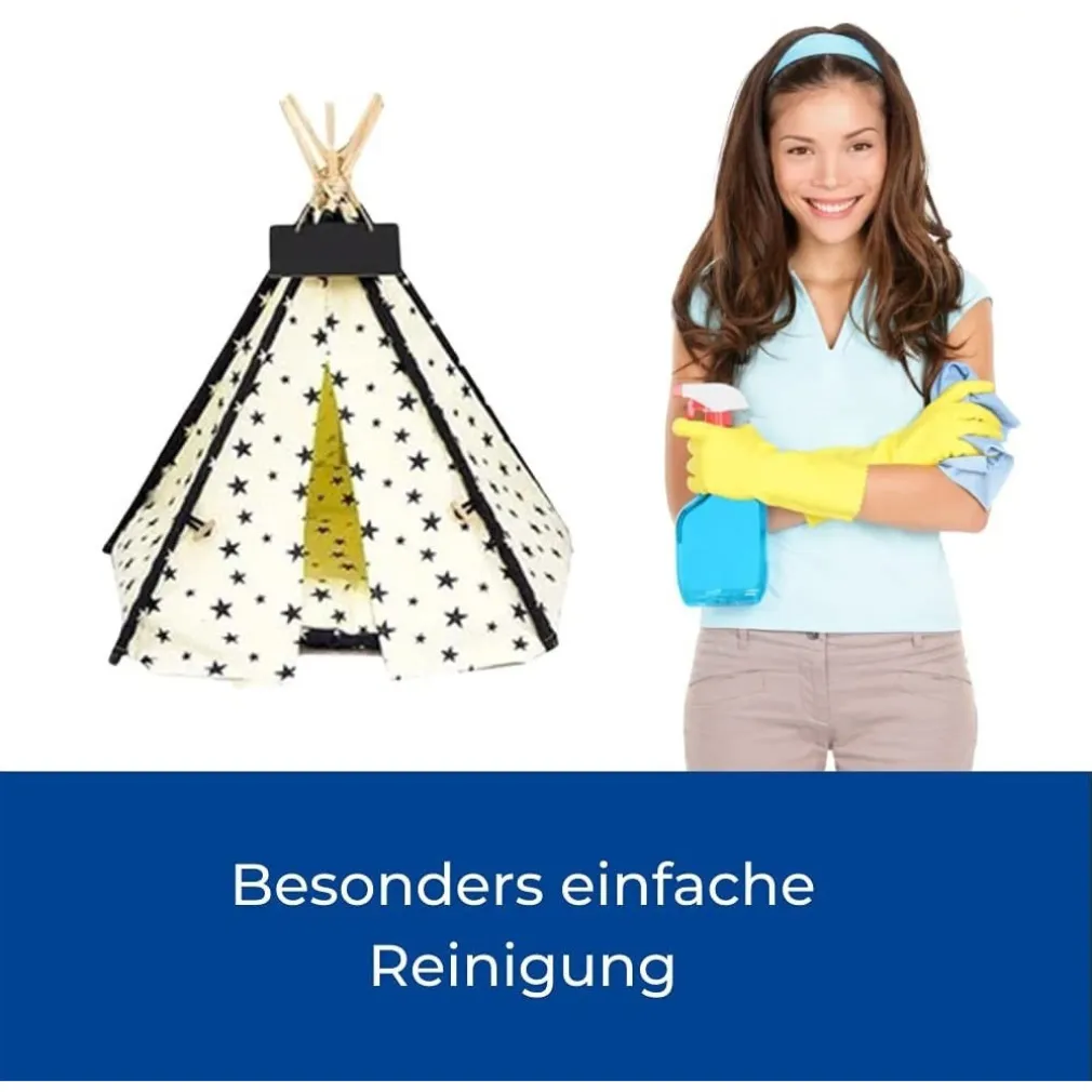 TENDA PER CANI GATTI ANIMALI DOMESTICI TEPEE CUSCINO CESTINO LAVABILE 60X60X90CM
