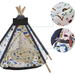 TENDA PER CANI GATTI RIMOVIBILE LAVABILE CON MORBIDO CUSCINO IN TELA 60X60X90CM