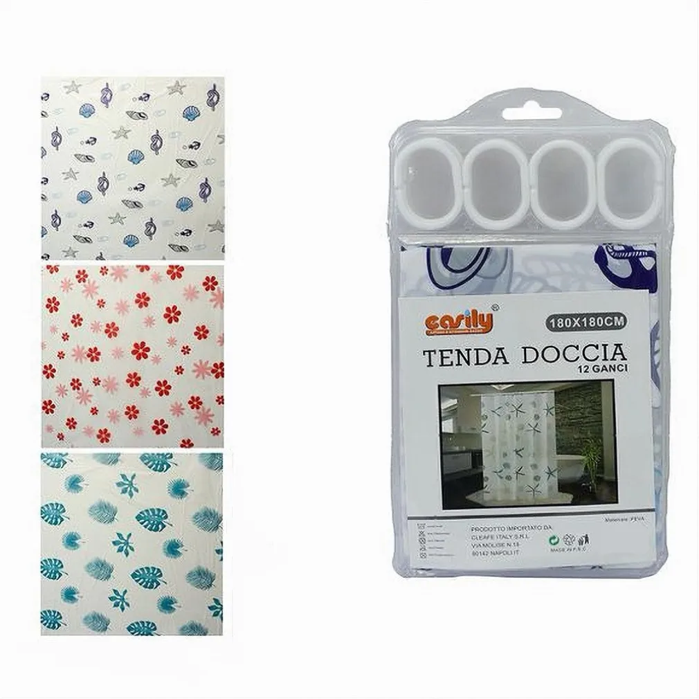 TENDA PER DOCCIA VARIE FANTASIE IMPERMEABILE 180X180CM CON 12 ANELLI BAGNO 59825