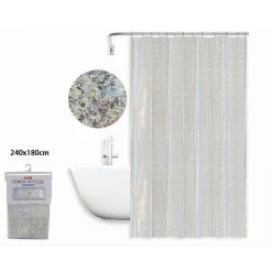 TENDA PER DOCCIA VASCA DA BAGNO ASTRATTO RIFLESSI CON 12 GANCI 240 X 180CM 87188