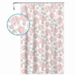 TENDA PER DOCCIA VASCA DA BAGNO 12 GANCI STAMPA FIORI ROSA GRIGI 180X200CM 87575