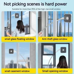 TERGIVETRO PER PULIZIA VETRI FINESTRE INTERNI ESTERNI REGOLABILE IN MICROFIBRA LUNGO MANICO