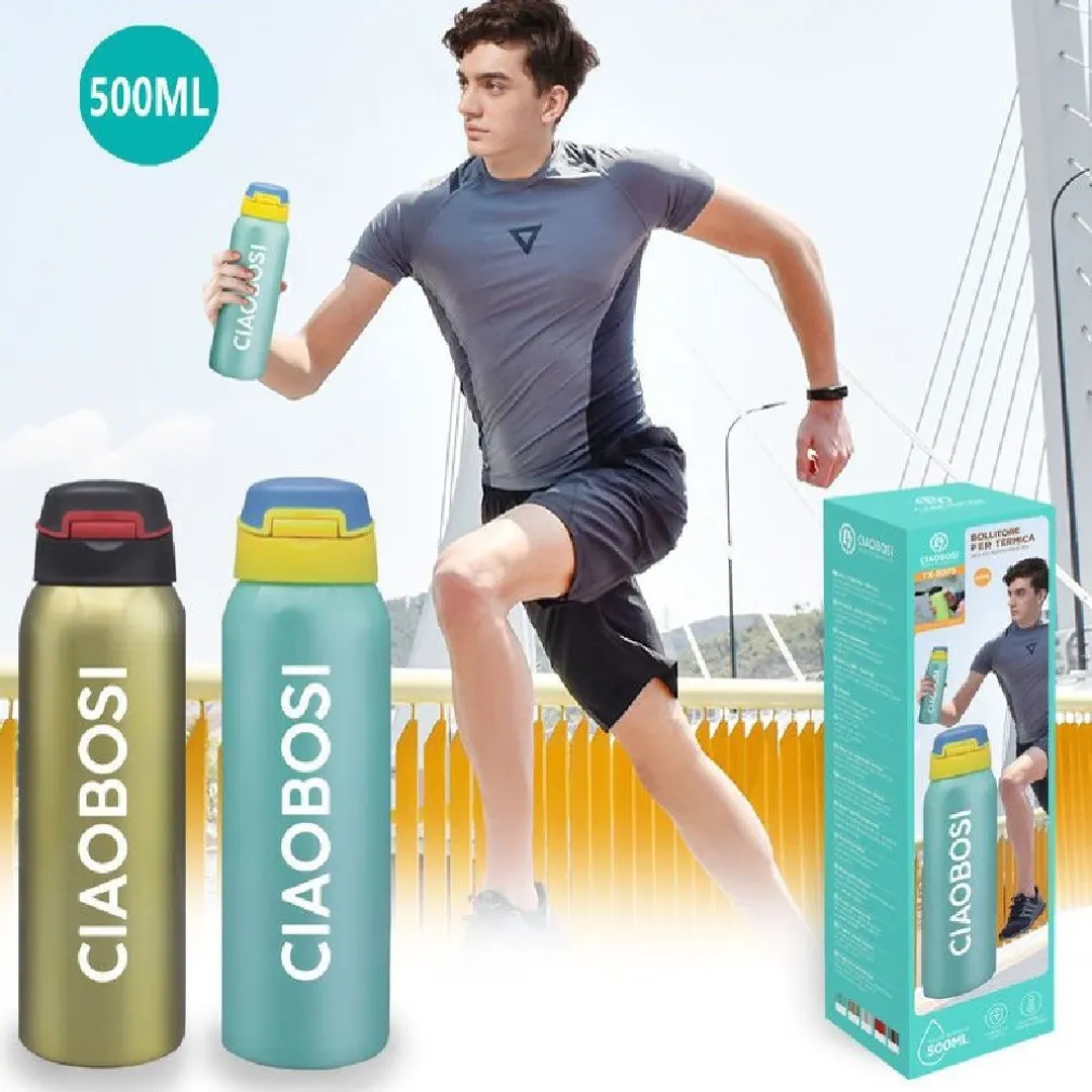 THERMOS BOTTIGLIA ACCIAIO TERMOS 500ML BORRACCIA TERMICA PORTA VIVANDE TX-9075