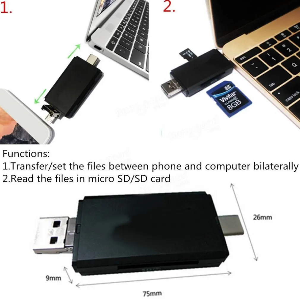 TIPO-C ADATTATORE OTG MICRO USB USB 2.0 SD Micro SD CARD READER PC SMARTPHONE