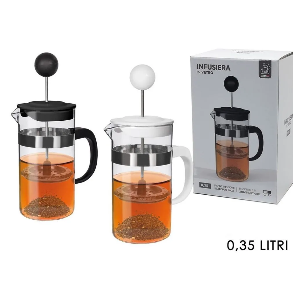 TISANIERA INFUSIERA IN VETRO CAPACITÀ 350ML FILTRO INFUSORE IN ACCIAIO INOX 2 COLORI