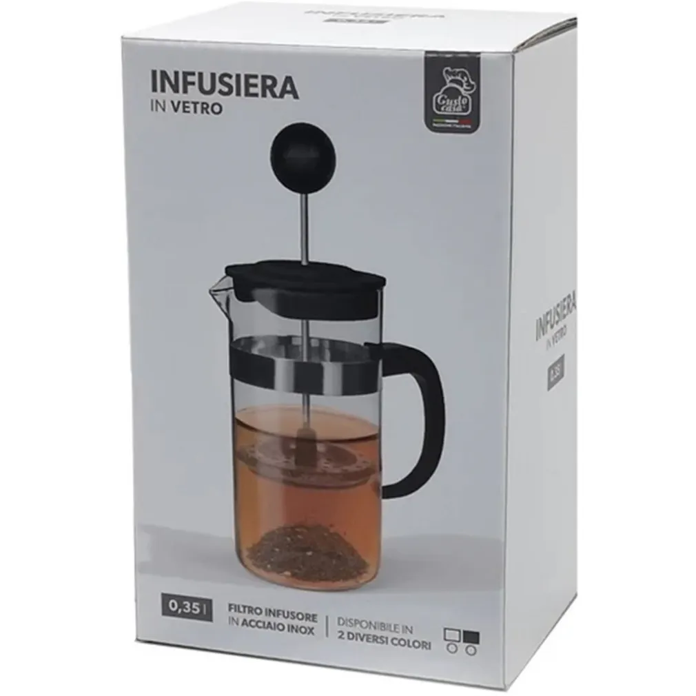 TISANIERA INFUSIERA IN VETRO CAPACITÀ 350ML FILTRO INFUSORE IN ACCIAIO INOX 2 COLORI