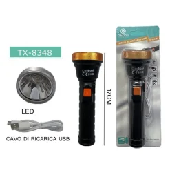 TORCIA ELETTRICA LUCE LED RICARICABILE USB PER CAMPEGGIO ESCURSIONI 17CM TX-8348