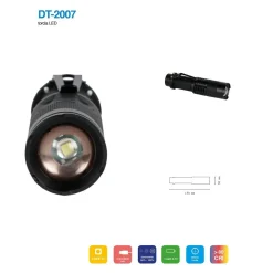 TORCIA LED CREE T6 BATTERIA RICARICABILE USB AUTO LUMINOSITA' REGOLABILE DT-2007