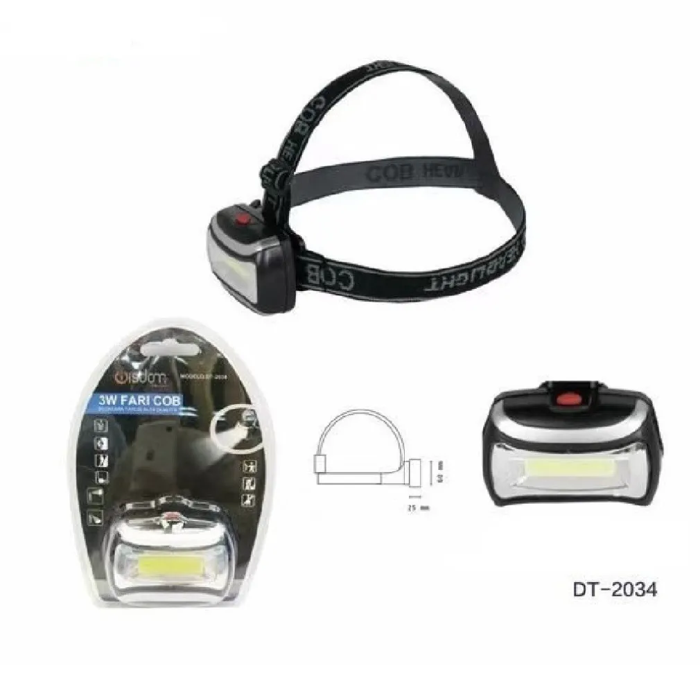 TORCIA LED FRONTALE TESTA 3W LED FARI COB ESCURSIONI PESCA LUCE REGOLABILE DT-2034