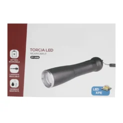 TORCIA LED RICARICABILE LUCE LED CHIP XPE LUMINOSITA REGOLABILE GANCETTO DT-2086