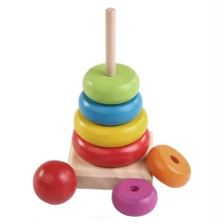 TORRE ARCOBALENO GIOCO IN LEGNO PIRAMIDE ANELLI IMPILABILI MONTESSORI 20X9 CM