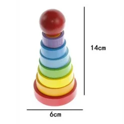 TORRE CONICA DI GRIMM GIOCO IN LEGNO PIRAMIDE ANELLI IMPILABILI MONTESSORI 14X6