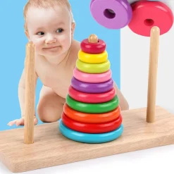 TORRE DI HANOI GIOCATTOLO PER BAMBINI IMPILATORE BLOCCHI LEGNO GIOCO EDUCATIVO