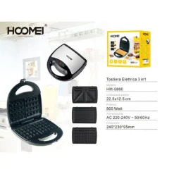 TOSTIERA ELETTRICA 3IN1 800 WATT PIASTRE REMOVIBILI GRILL SANDWICH WAFFLE TOAST