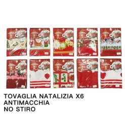 TOVAGLIA NATALIZIA ANTIMACCHIA NO STIRO IMPERMEABILE VARIE FANTASIE 6 POSTI
