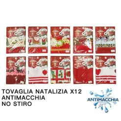 TOVAGLIA NATALIZIA ANTIMACCHIA NO STIRO IMPERMEABILE VARIE FANTASIE 12 POSTI