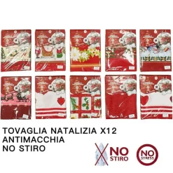 TOVAGLIA NATALIZIA ANTIMACCHIA NO STIRO IMPERMEABILE VARIE FANTASIE 12 POSTI