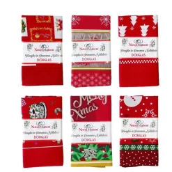 TOVAGLIA NATALIZIA TESSUTO PANAMA RESISTENTE TEMA NATALE VARIE FANTASIE 6 POSTI