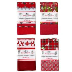 TOVAGLIA NATALIZIA TESSUTO PANAMA RESISTENTE TEMA NATALE VARIE FANTASIE 6 POSTI