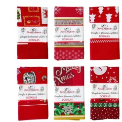 TOVAGLIA NATALIZIA TESSUTO PANAMA RESISTENTE TEMA NATALE VARIE FANTASIE 12 POSTI