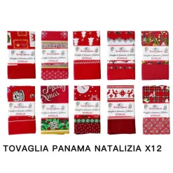 TOVAGLIA NATALIZIA TESSUTO PANAMA RESISTENTE TEMA NATALE VARIE FANTASIE 12 POSTI