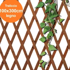 TRALICCIO RETE ESTENSIBILE IN LEGNO SCURO PER PARETE DA GIARDINO PIANTE 100X300