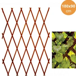 TRALICCIO RETE ESTENSIBILE IN LEGNO SCURO PER PARETE DA GIARDINO PIANTE 180X90cm