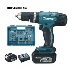 TRAPANO AVVITATORE CON PERCUSSIONE MAKITA DHP453RFX4 CON 74 ACCESSORI