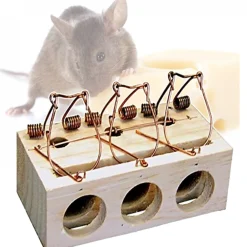 TRAPPOLA PER TOPI TRADIZIONALE CLASSICA IN LEGNO A 3 FORI RODITORI PEST CONTROL