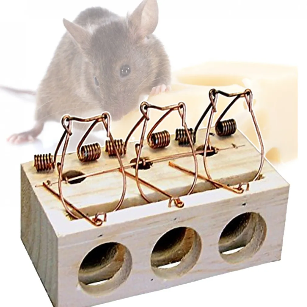 TRAPPOLA PER TOPI TRADIZIONALE CLASSICA IN LEGNO A 3 FORI RODITORI PEST CONTROL