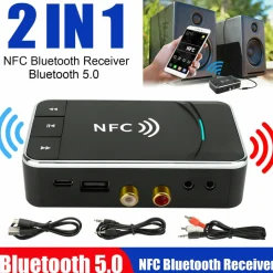 TRASMETTITORE RICEVITORE BLUETOOTH 5.0 AUX 3,5MM NFC A RCA ADATTATORE AUDIO USB