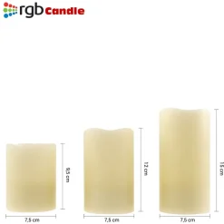 TRE CANDELE LED SENZA FIAMMA CON TELECOMANDO RGB VERA CERA PROFUMATE A VANIGLIA